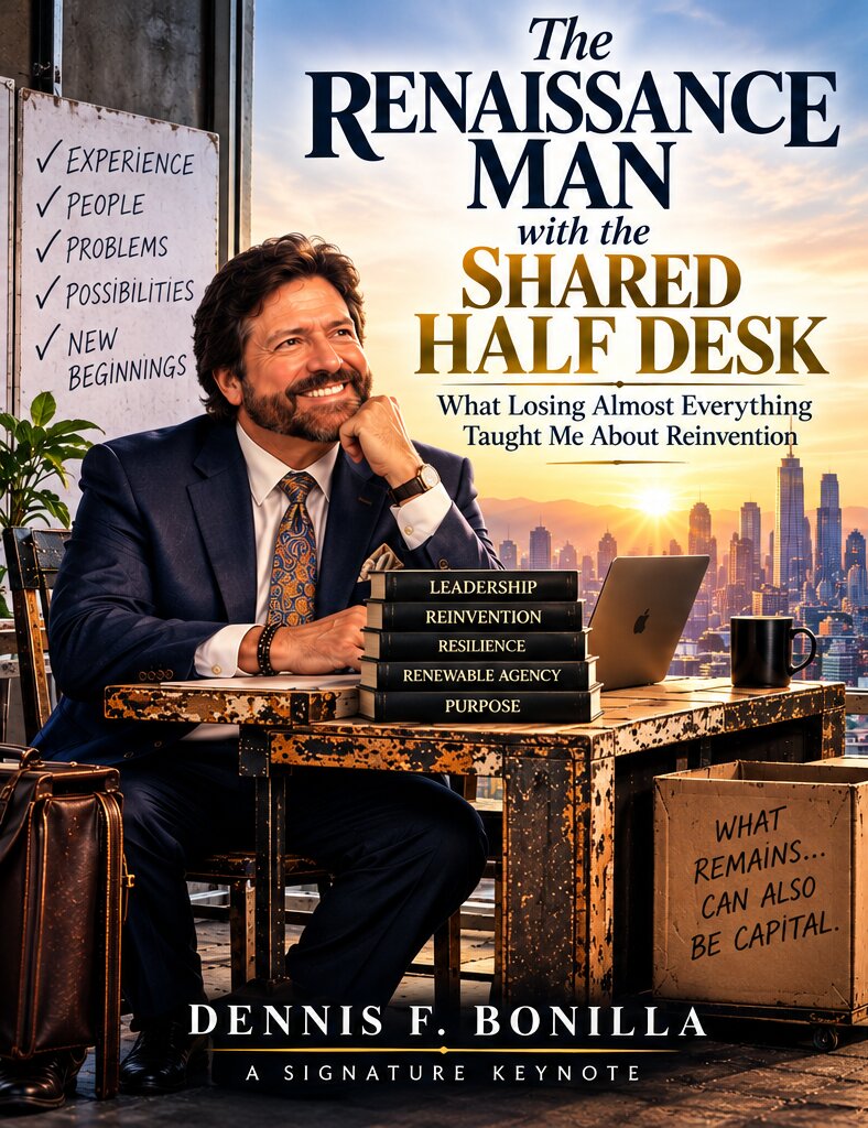 The Renaissance Man with the Shared Half Desk — What Losing Almost Everything Taught Me About Reinvention, a signature keynote by Dennis F. Bonilla