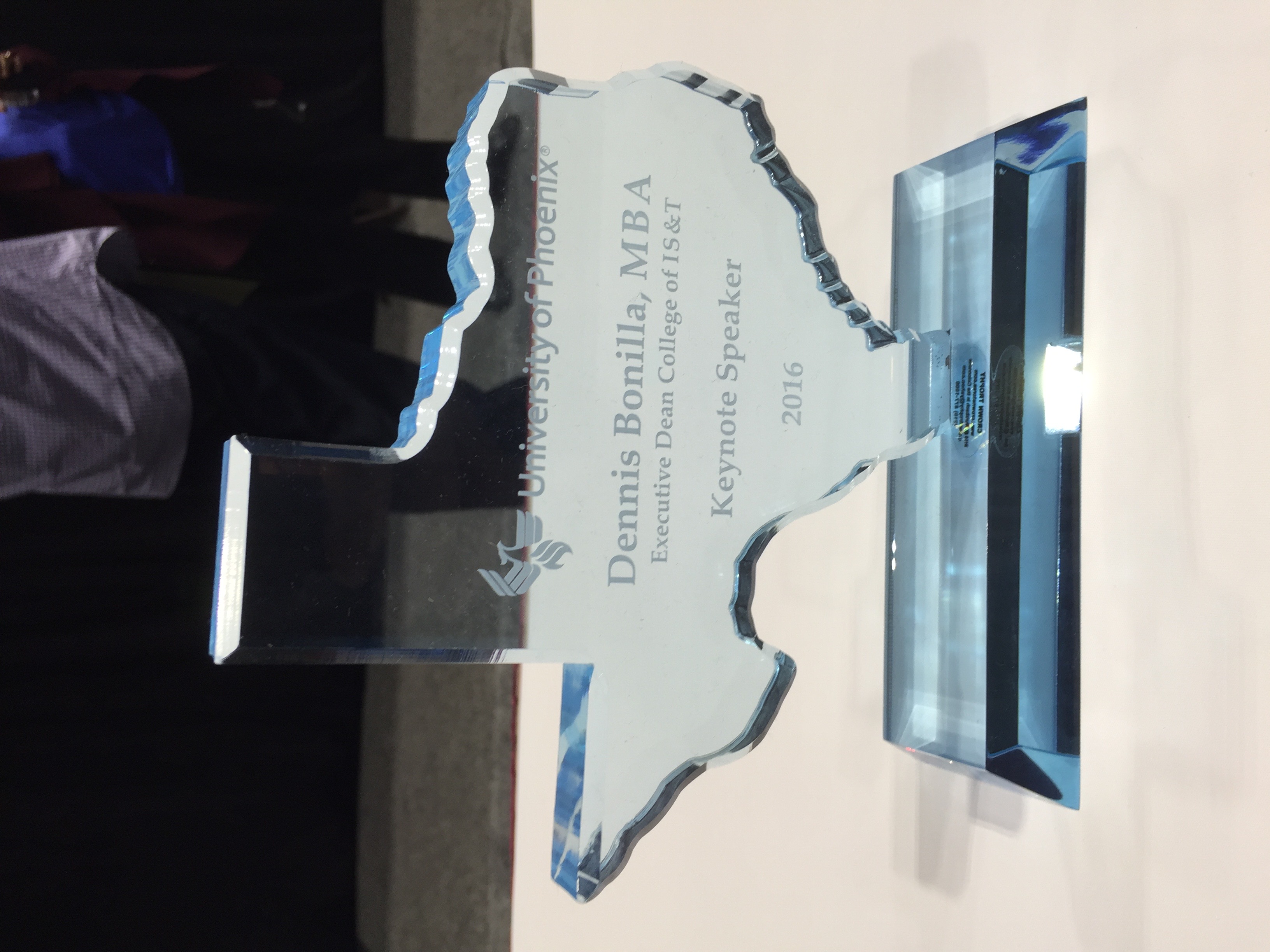 University of Phoenix Texas-shaped Keynote Speaker award, 2016