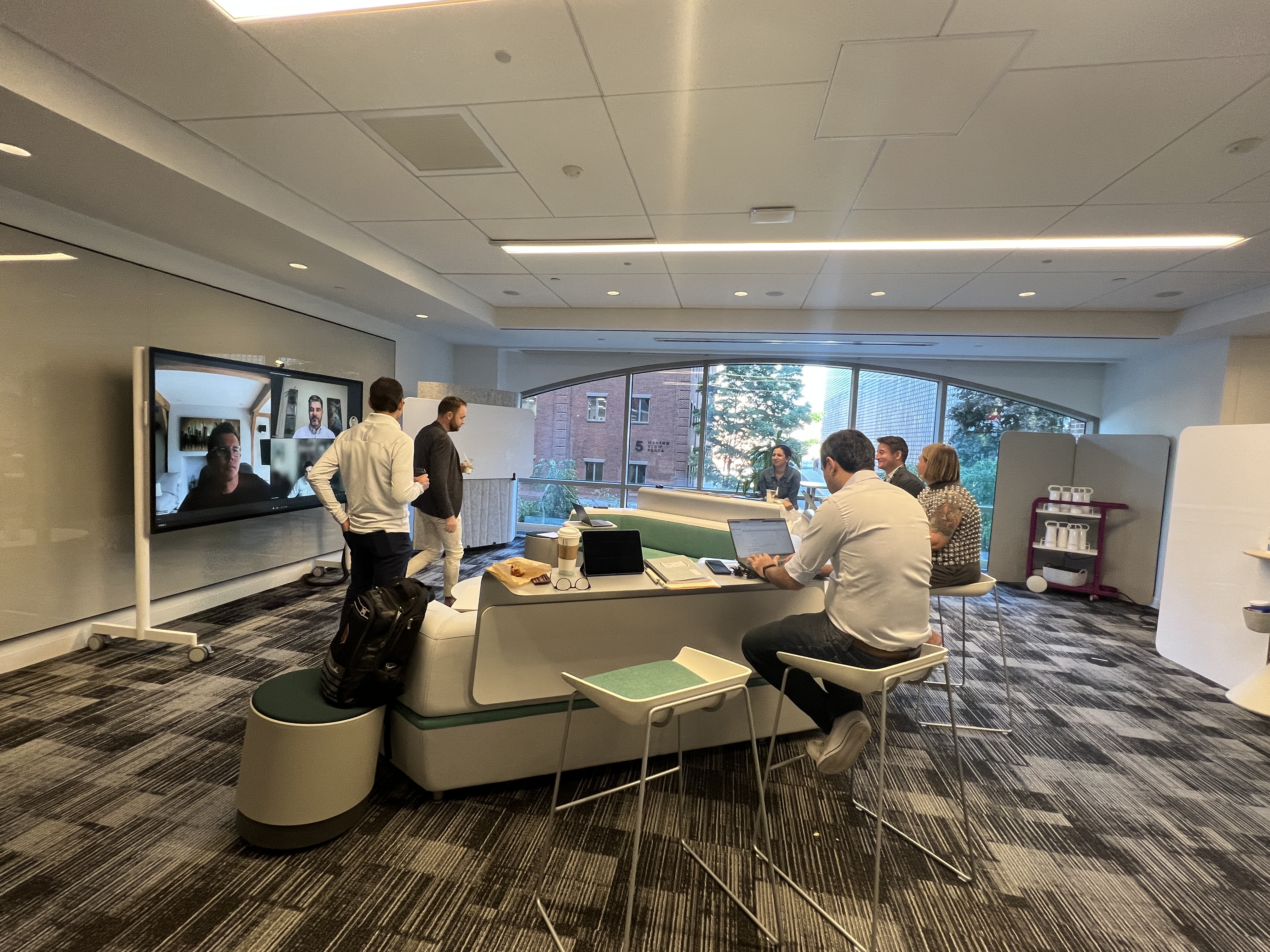 Video call and collaboration space with colleagues during a team meeting