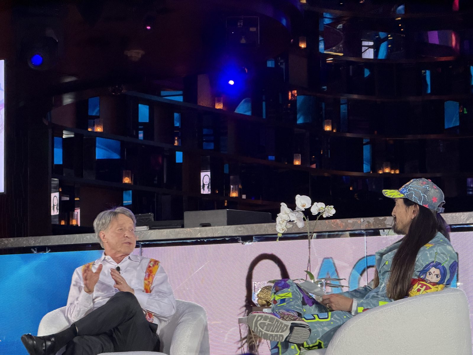 Dennis Bonilla in conversation with Steve Aoki on stage at the Aoki Gala 2025